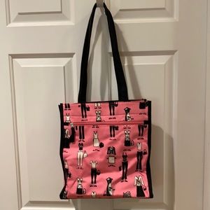 Canvas shoulder bag in pink with black and white